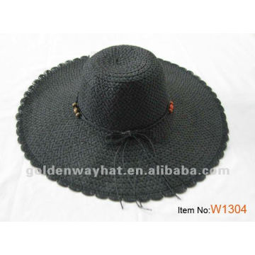 Lady's black straw summer hat with beads